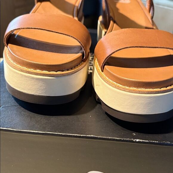 Sorel Joanie IV Y strap wedge leather sandals velvet tan blackened brown size 9 - Picture 3 of 17